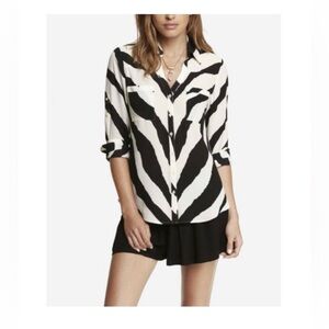 Express Black and White Zebra Print Portofino Button Down Blouse